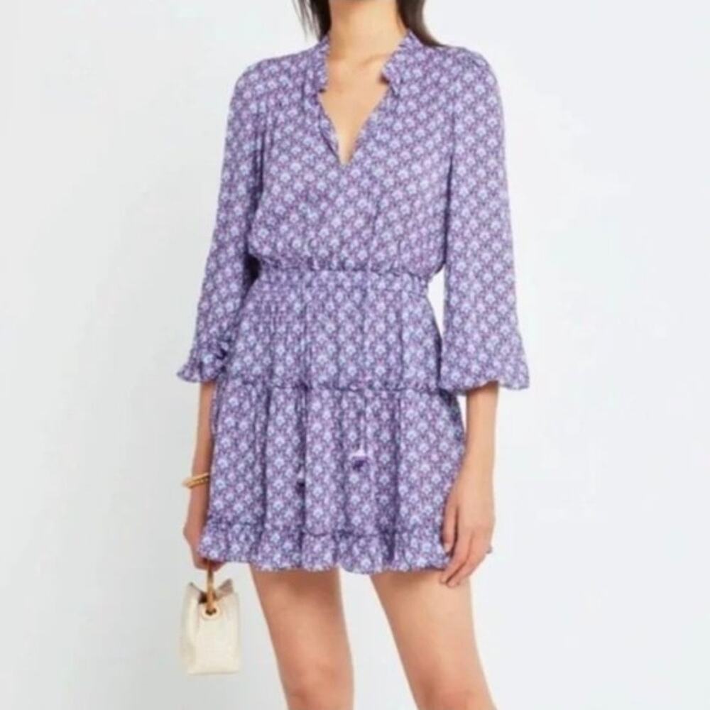 O.P.T. Ruffled Neck Smocked Ruffled Boho Cottagecore Mini Dress Size M